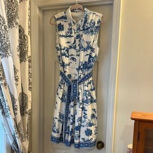 eShakti Blue and White Sleeveless Sundress